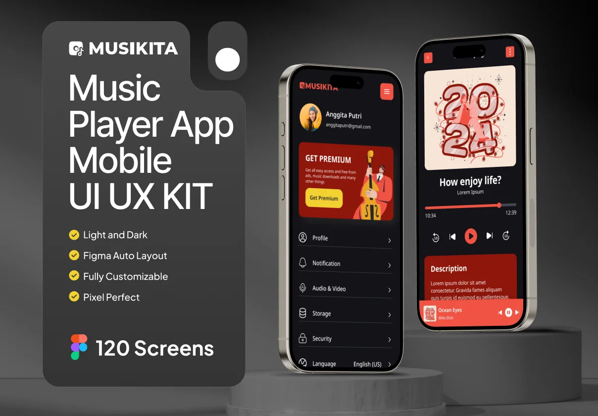 Musikita - Music Player Mobile App UI KIT
