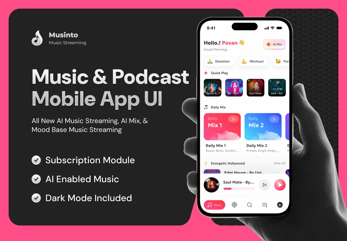 Musinto – Music & Podcast Mobile App UI Kit