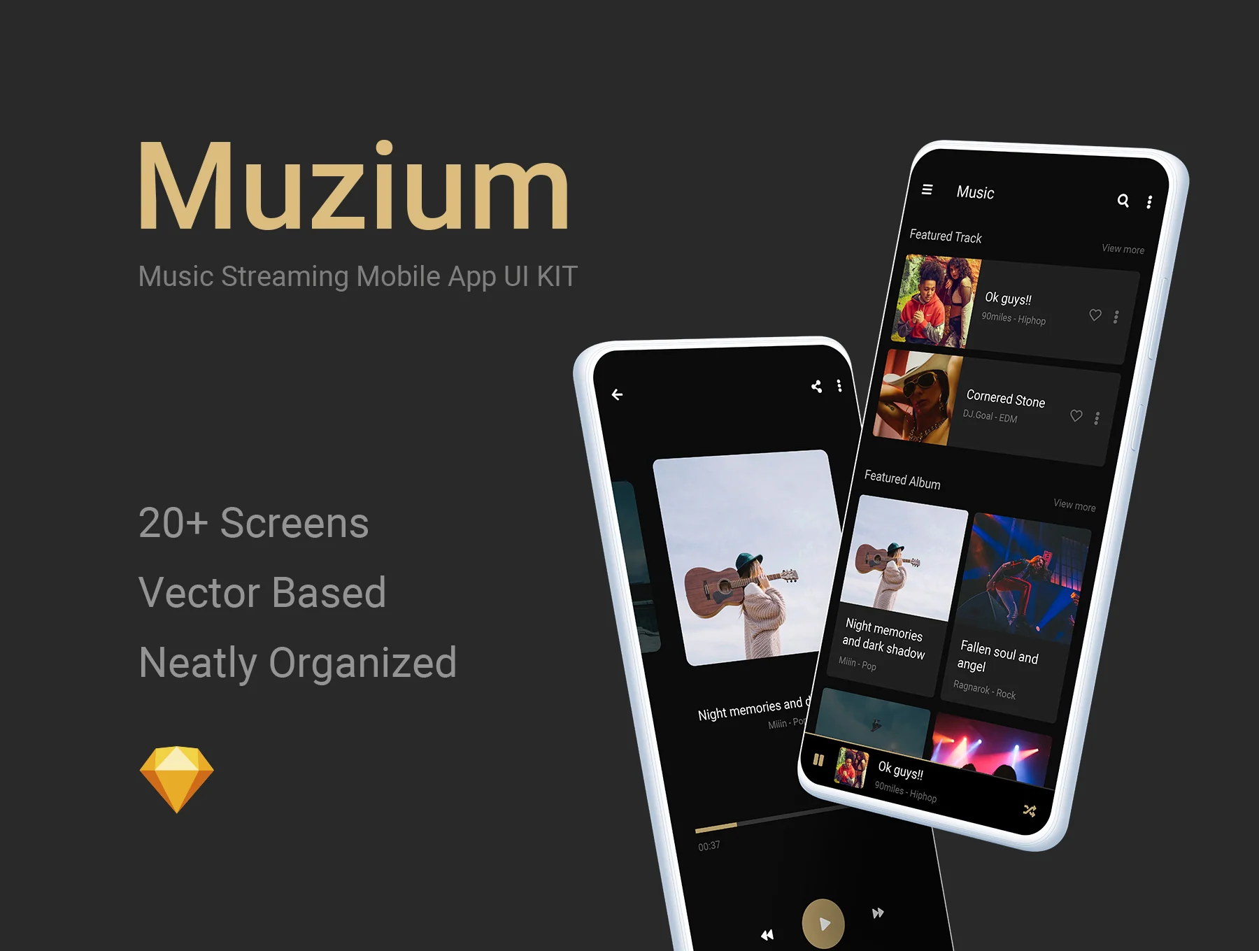 Muzium - Music Streaming mobile app UI KIT (sketch)