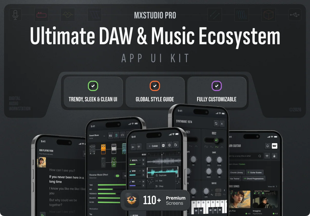 MXStudio Pro - Ultimate DAW & Music Ecosystem UI Kit