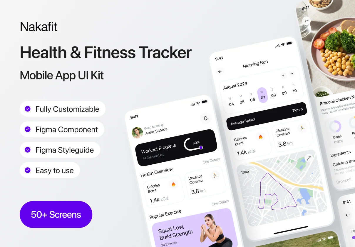 Nakafit - Health and Fitness Tracker Mobile App UI Kit
