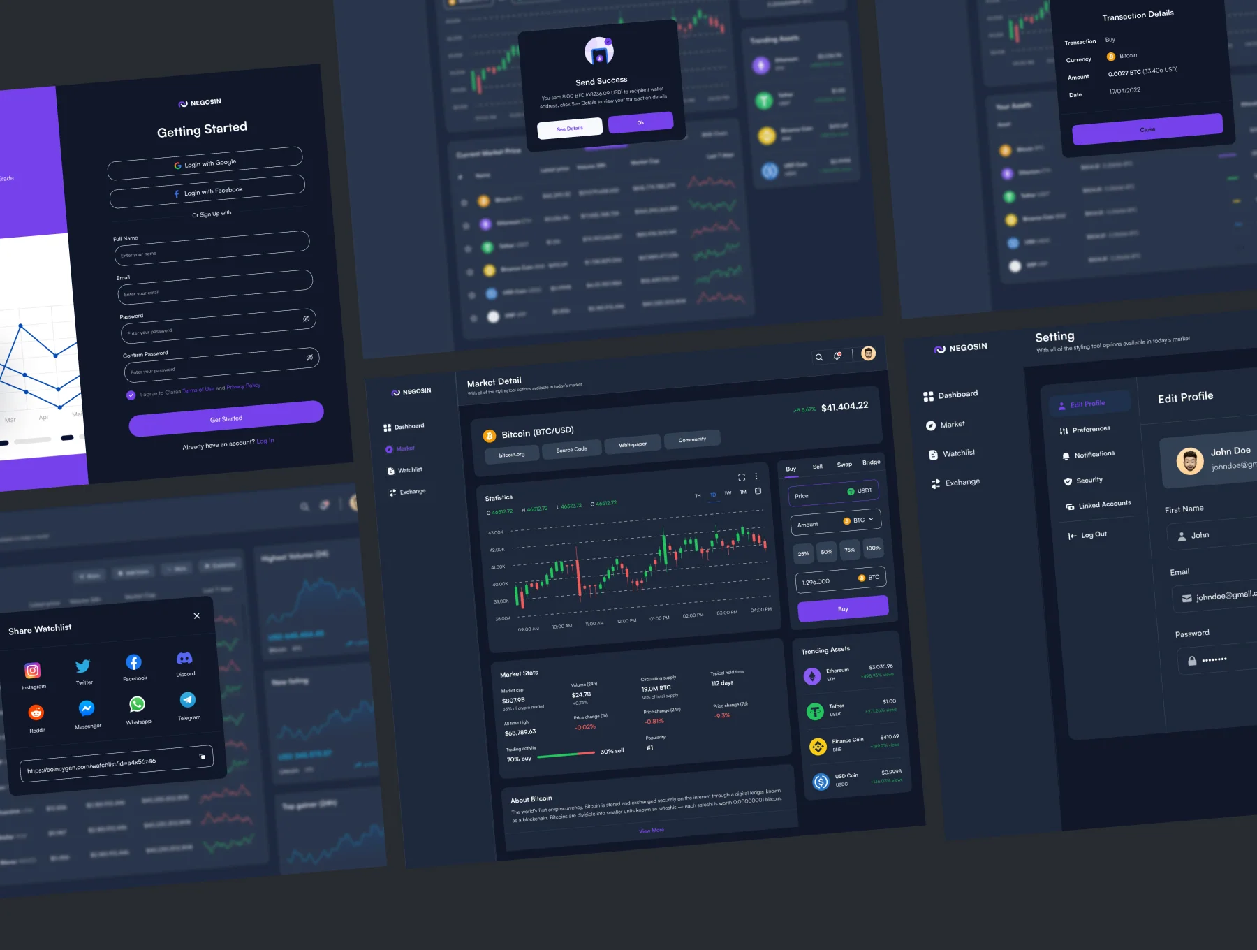 Negosin - Crypto Tracking Dashboard UI KIts 6