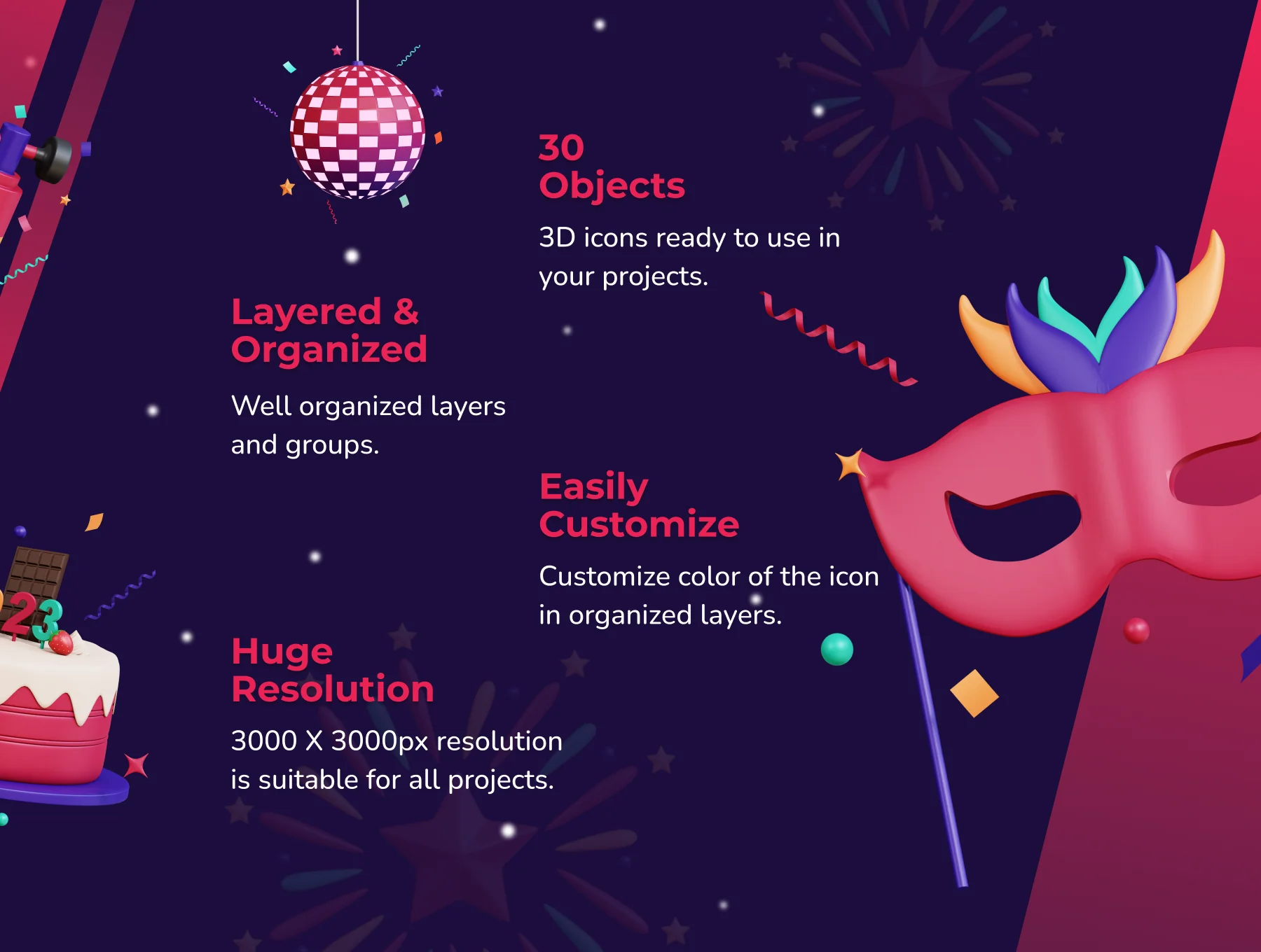 New Year 3D Icon Pack 2