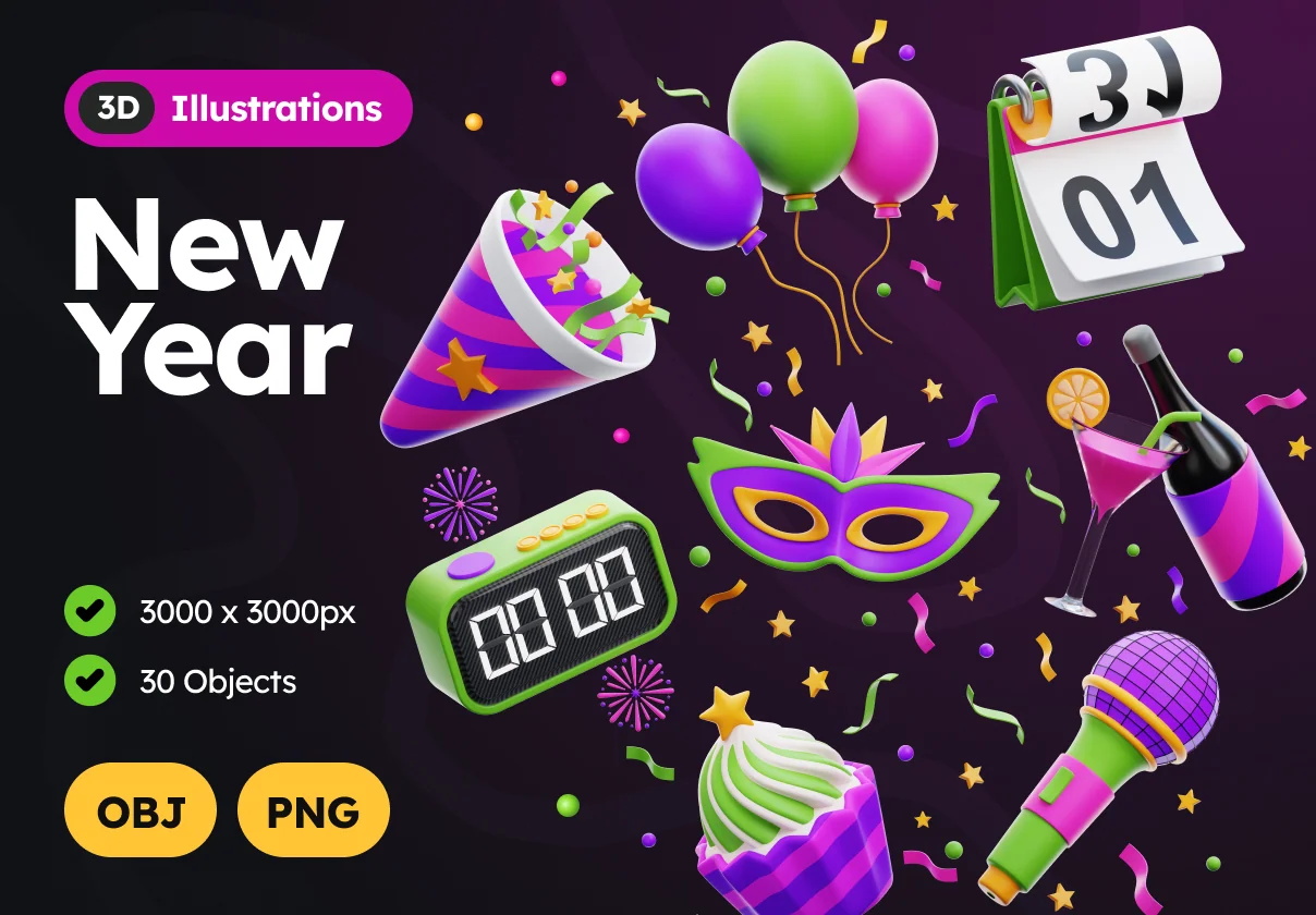 New Year 3D Illustrations