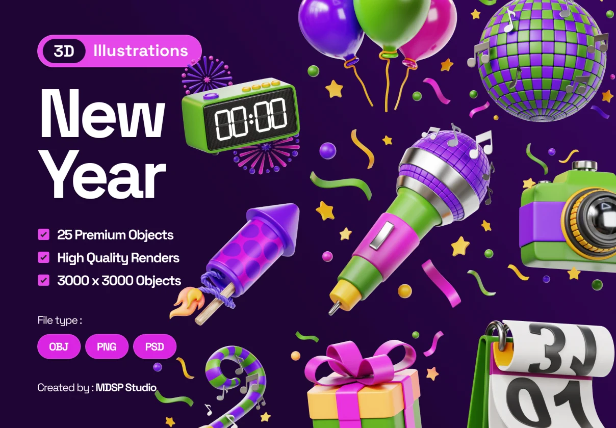 New Year 2026 3D Illustrations