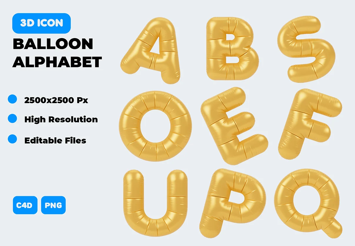 Balloon Alphabet 3D Icon Pack