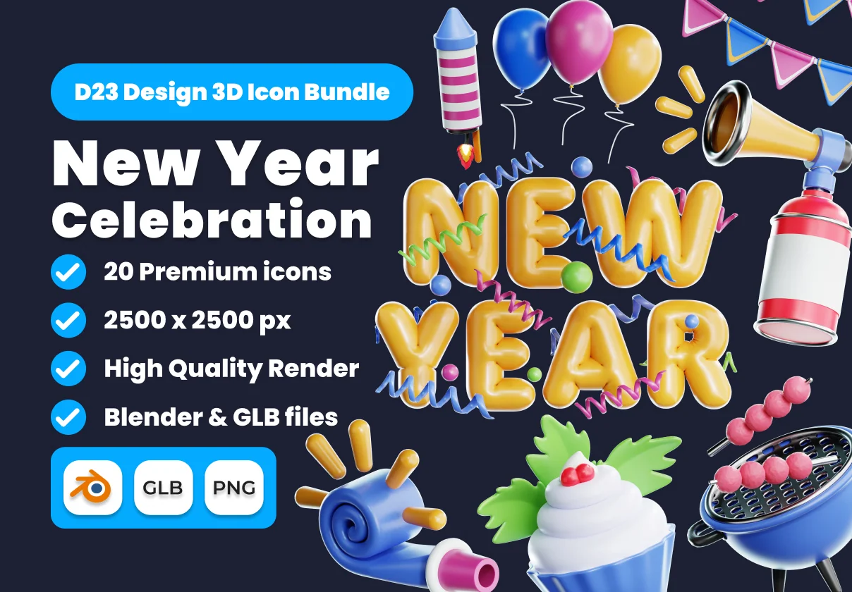 New Year Celebration 3D Illustration Pack