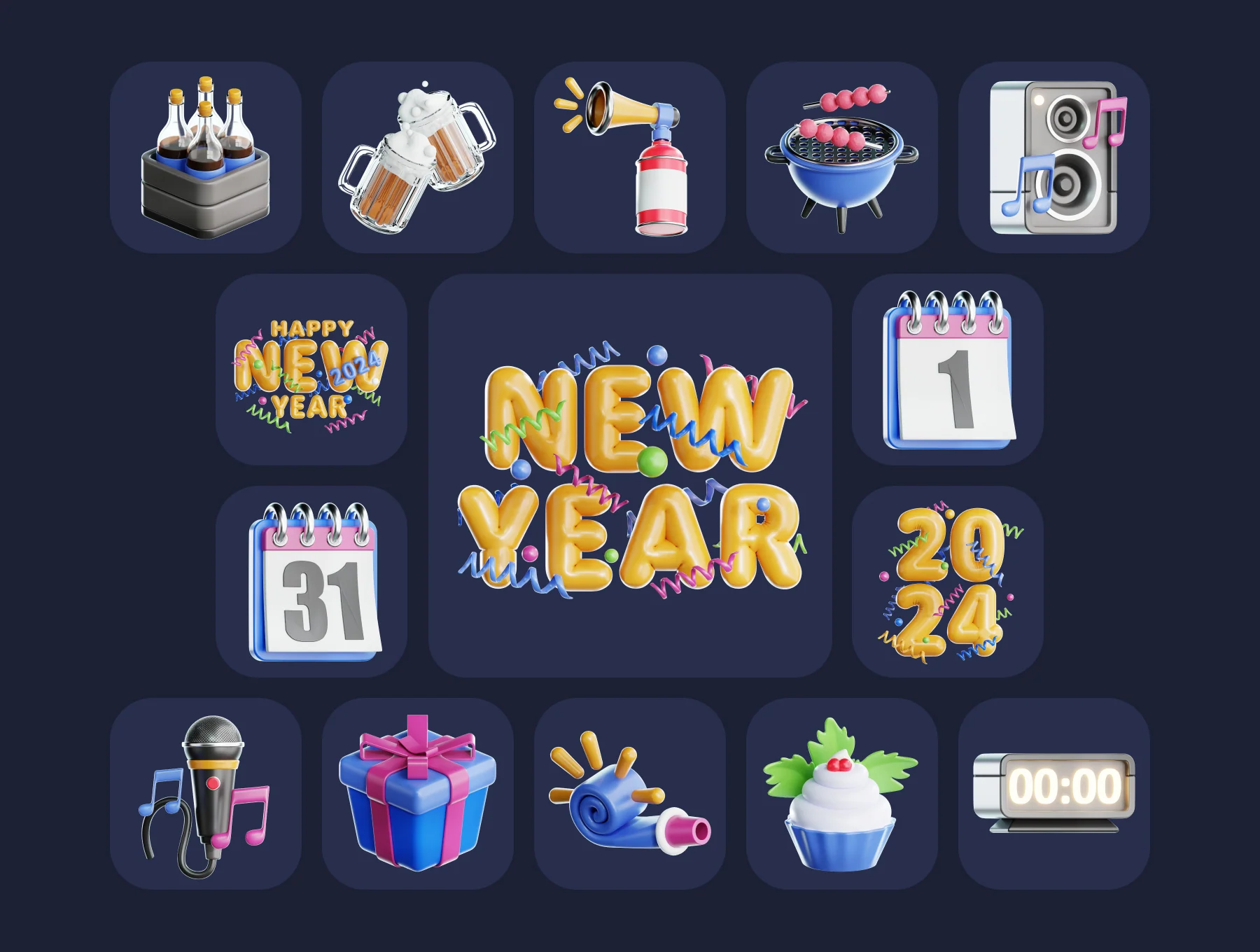 New Year Celebration 3D Illustration Pack 6