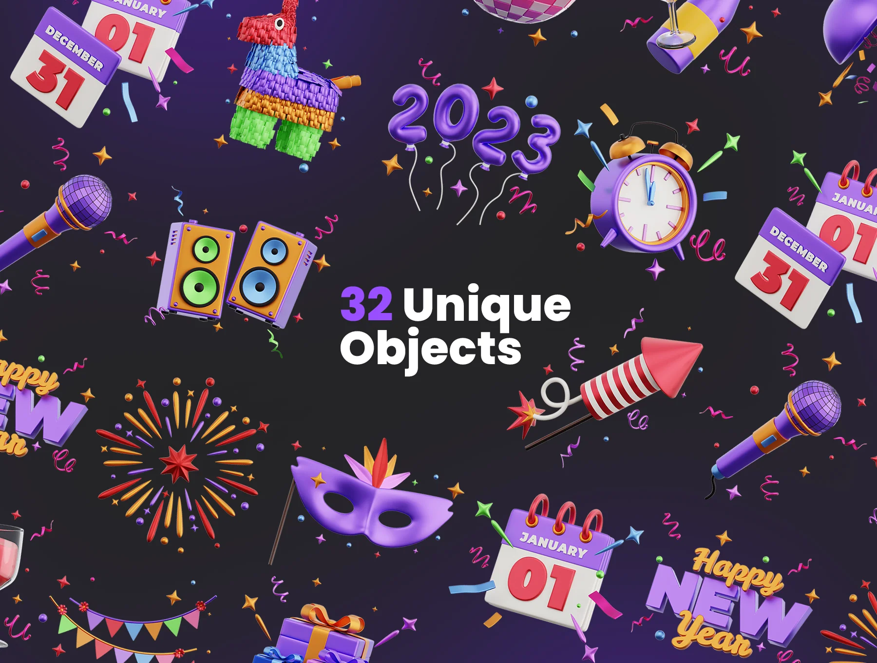 New Year Party 3D Icons 5