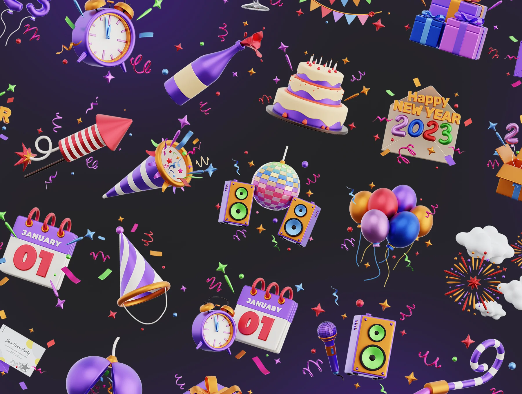 New Year Party 3D Icons 6