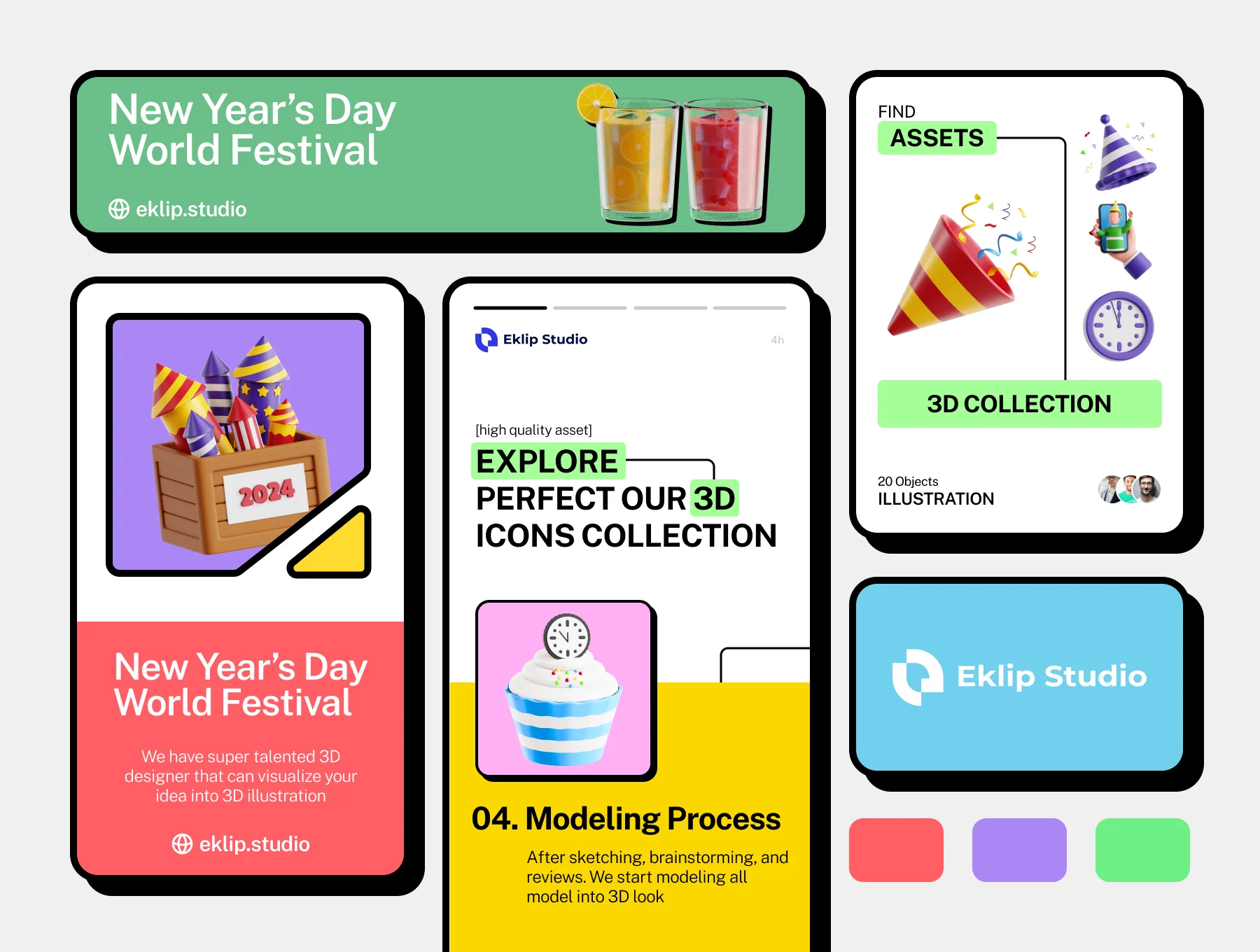 New Year’s Day 3D Icon Set 4