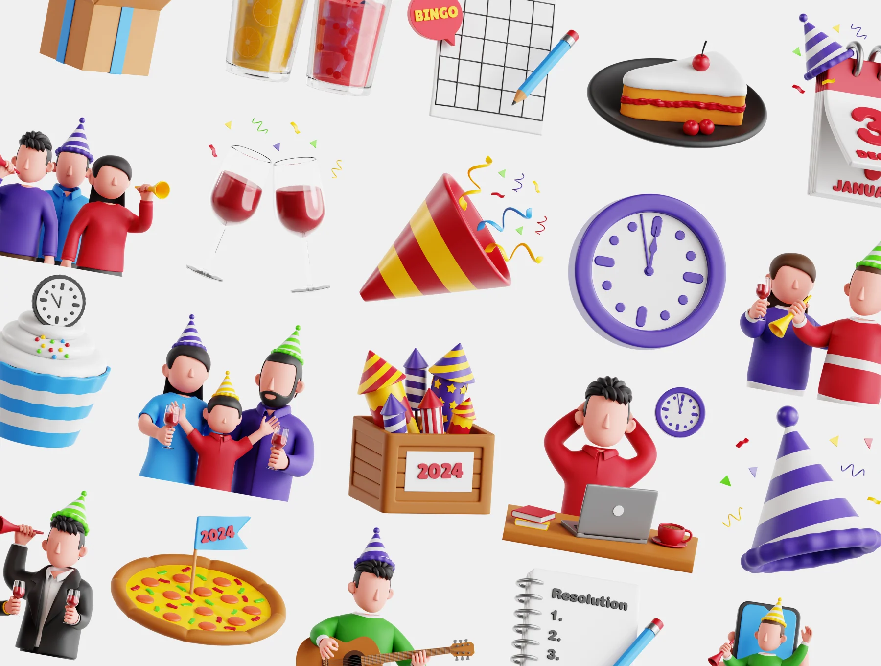 New Year’s Day 3D Icon Set 5