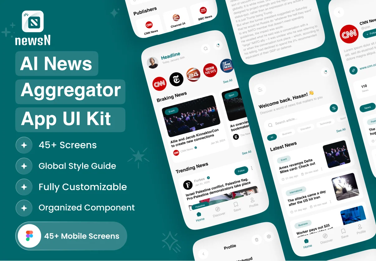 NewsN - AI News Aggregator App UI Kit