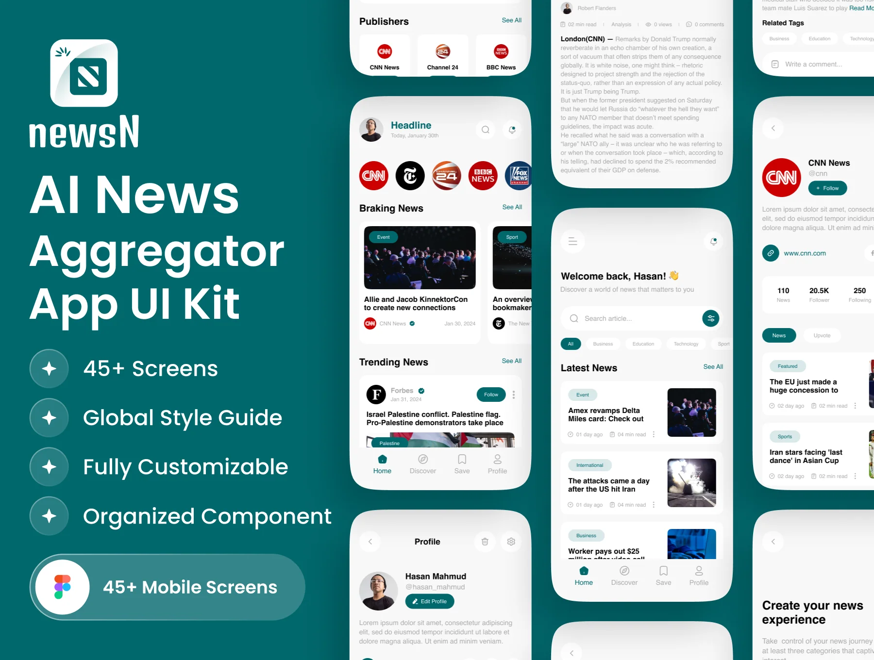 NewsN - AI News Aggregator App UI Kit