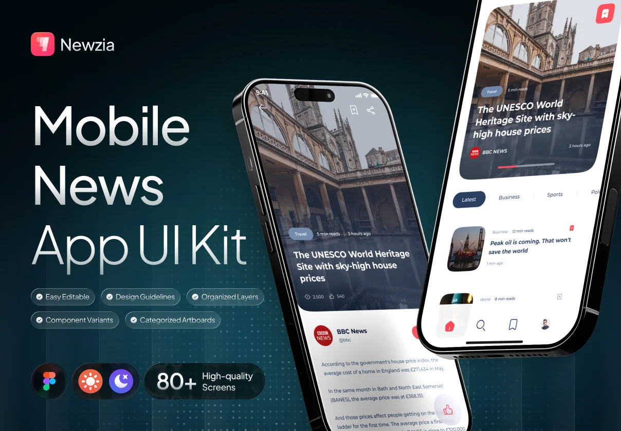 Newzia - Modern Mobile News App UI Kit