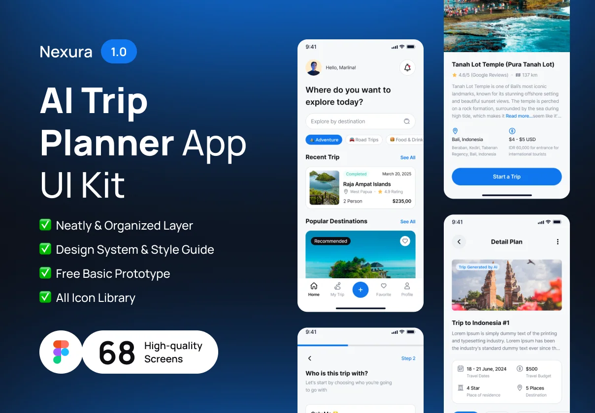 Nexura - AI Trip Planner App UI Kit