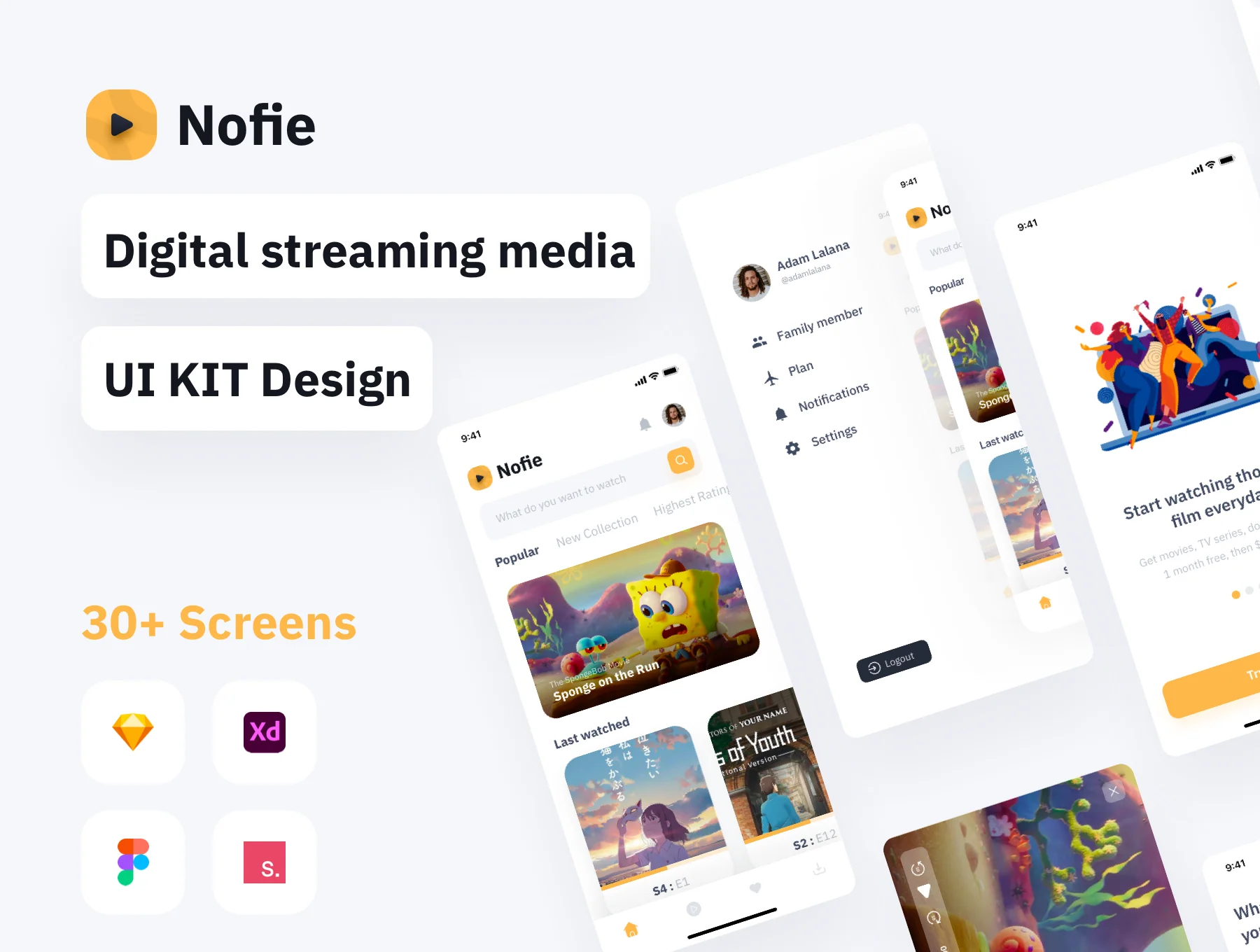 Nofie - Digital streaming media UI KIT