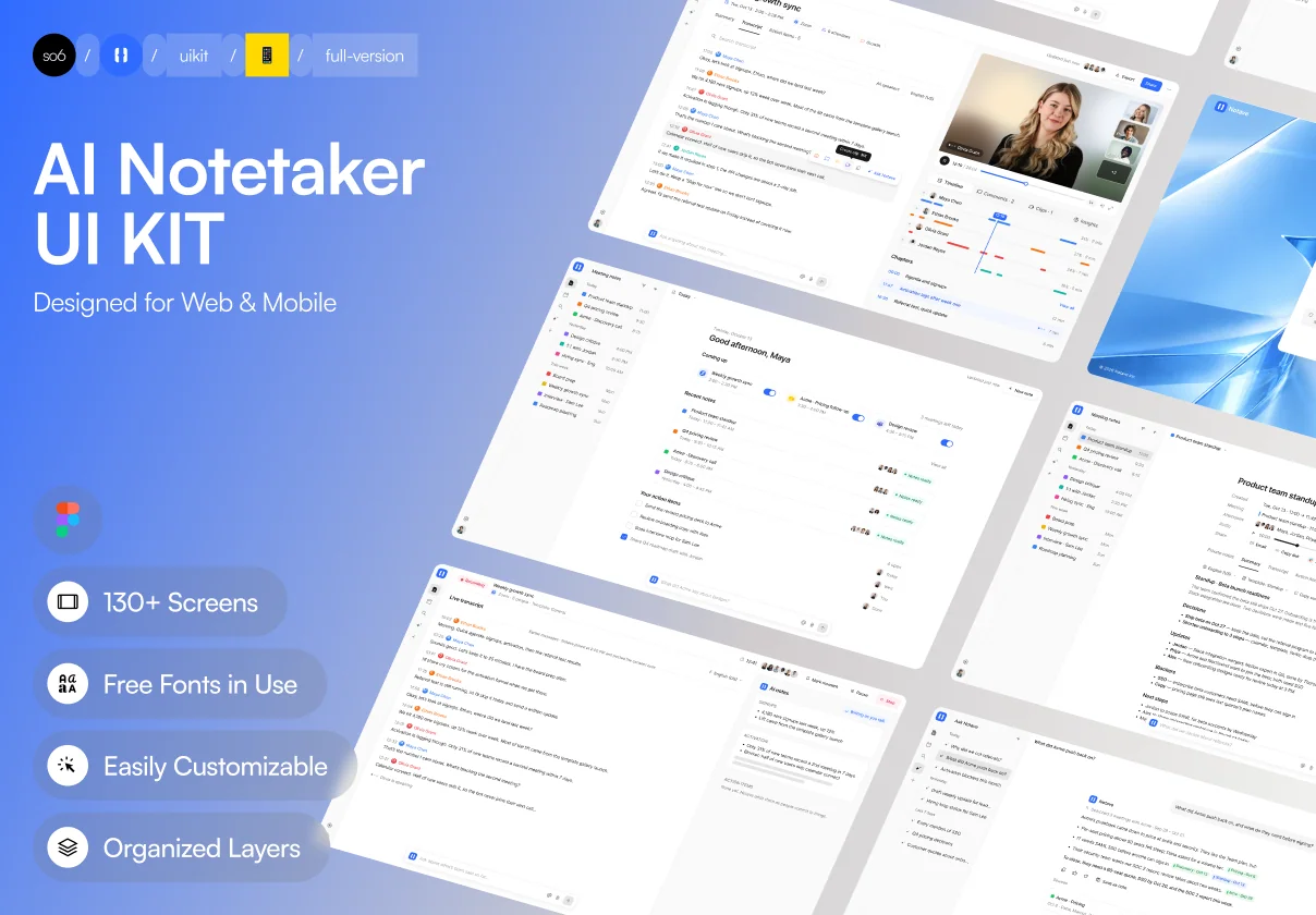 Notave – AI Meeting Notes UI Kit (Web, Mobile & HTML)
