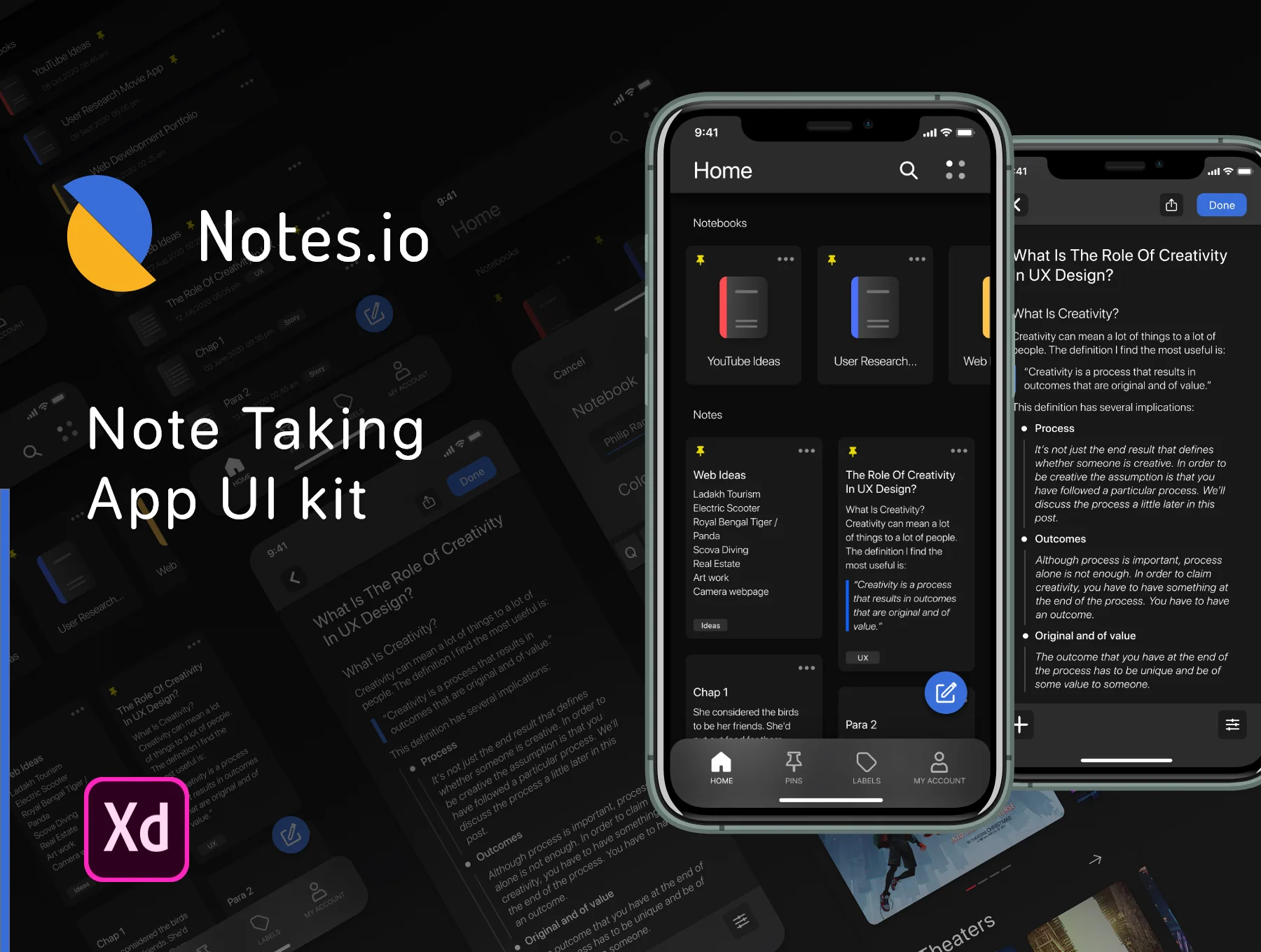 Notes.io Notes Taking App UI Kit Dark Mode