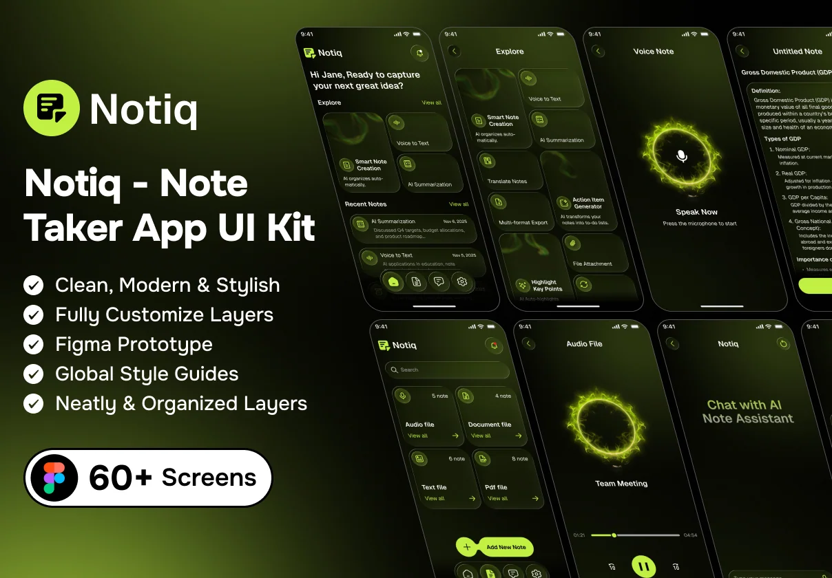 Notiq - Note Taker App UI Kit