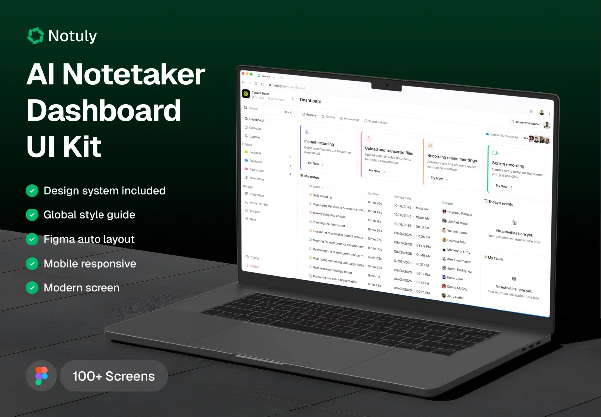Notuly – AI Notetaker Dashboard UI Kit