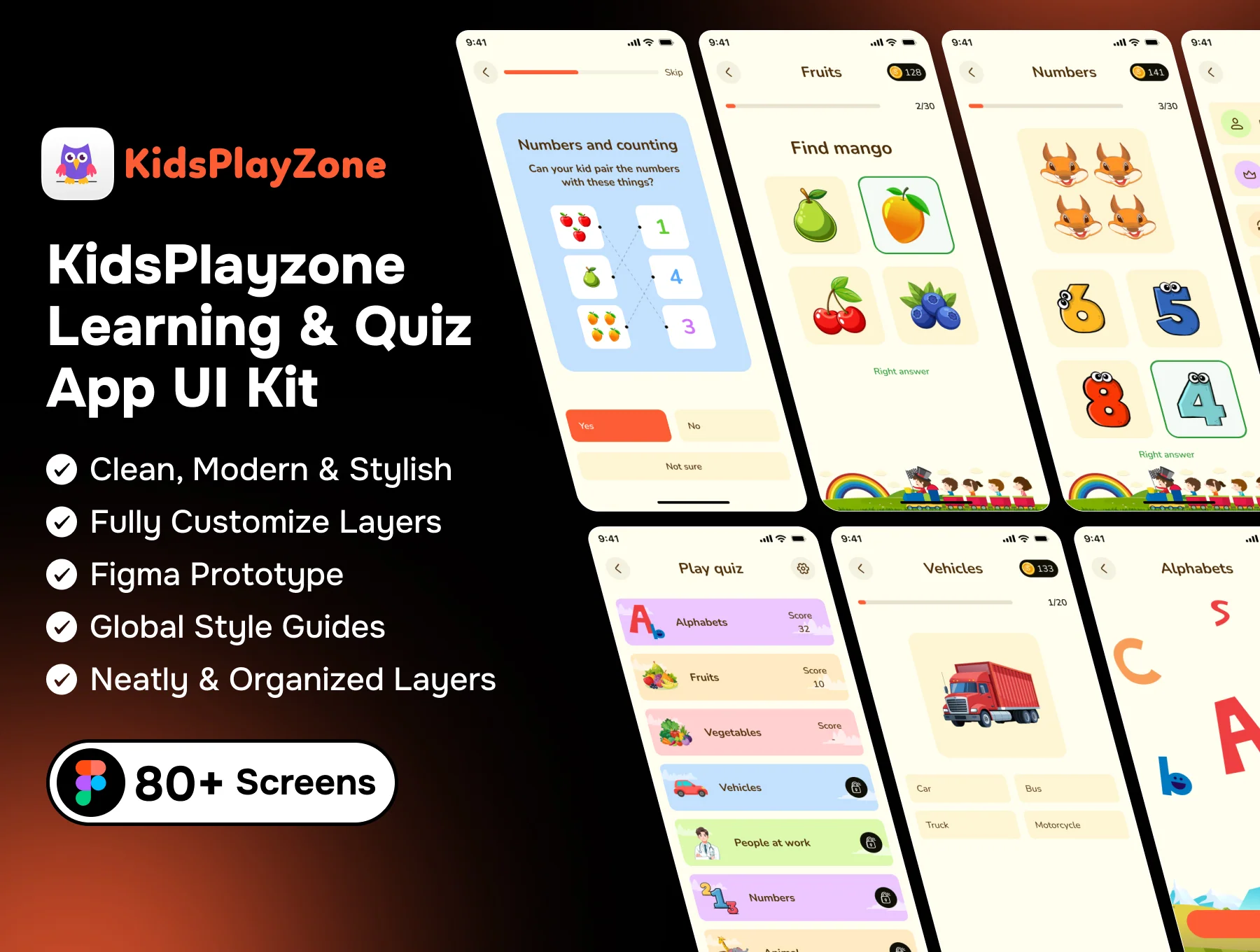 KidsPlayzone - Learning and Quiz App UI Kit