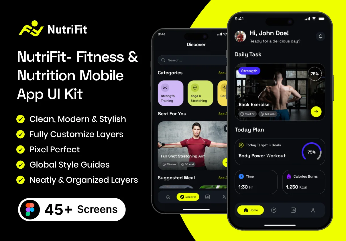NutriFit- Fitness & Nutrition Mobile App UI Kit