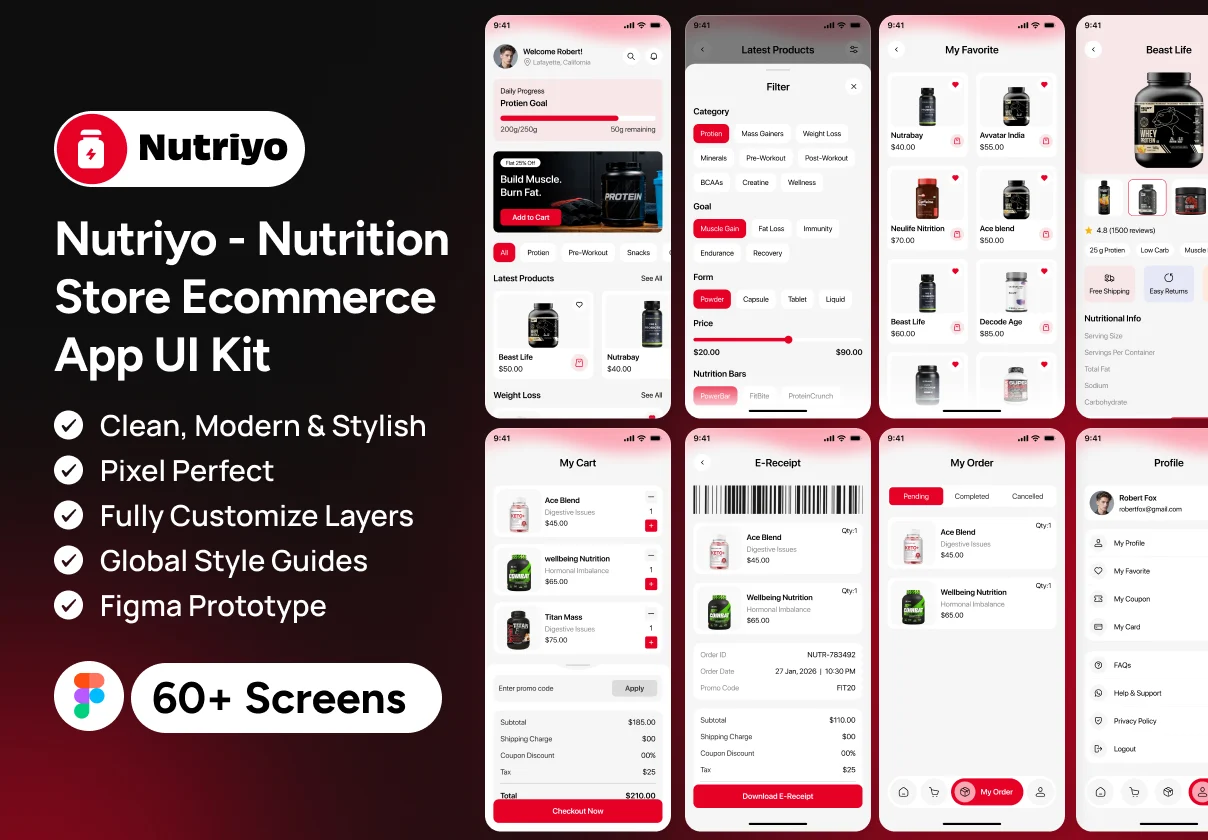 Nutriyo – Nutrition Store E-commerce Mobile App UI Kit