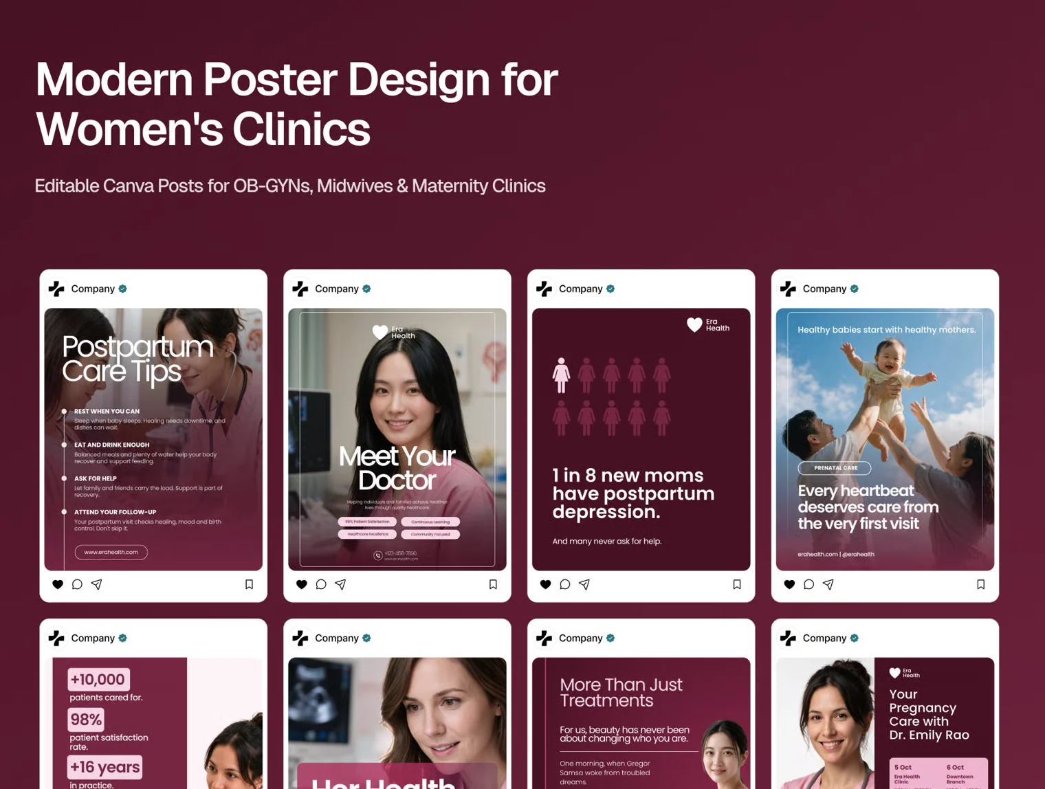 OBGYN Social Media Templates for Women's Health Clinics 2