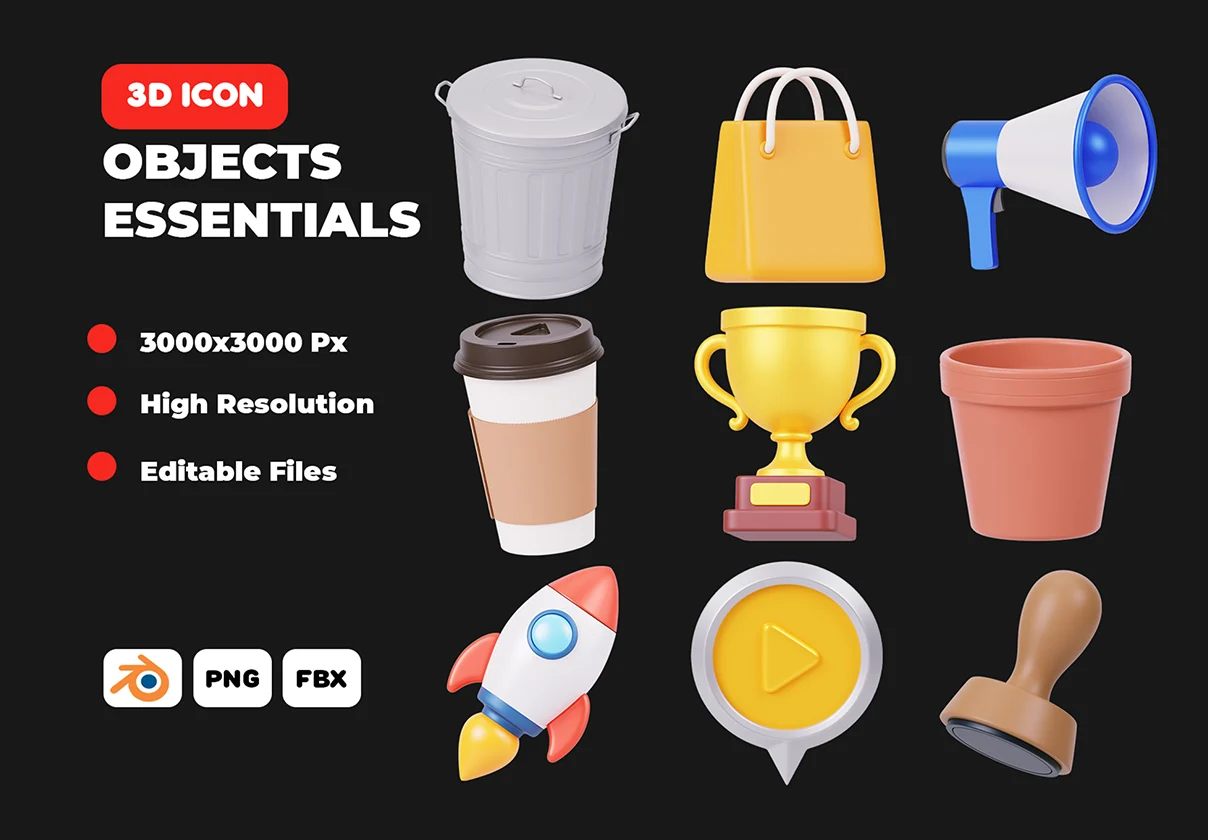 Objects Essentials 3D Icon Pack