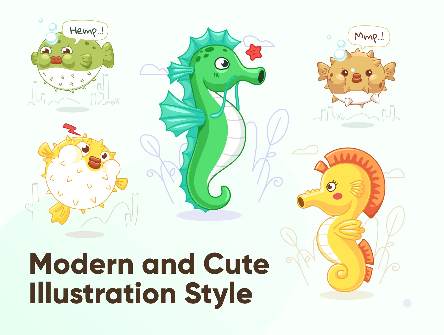 Oceany - Seahorse and Puffer Fish Illustration 2