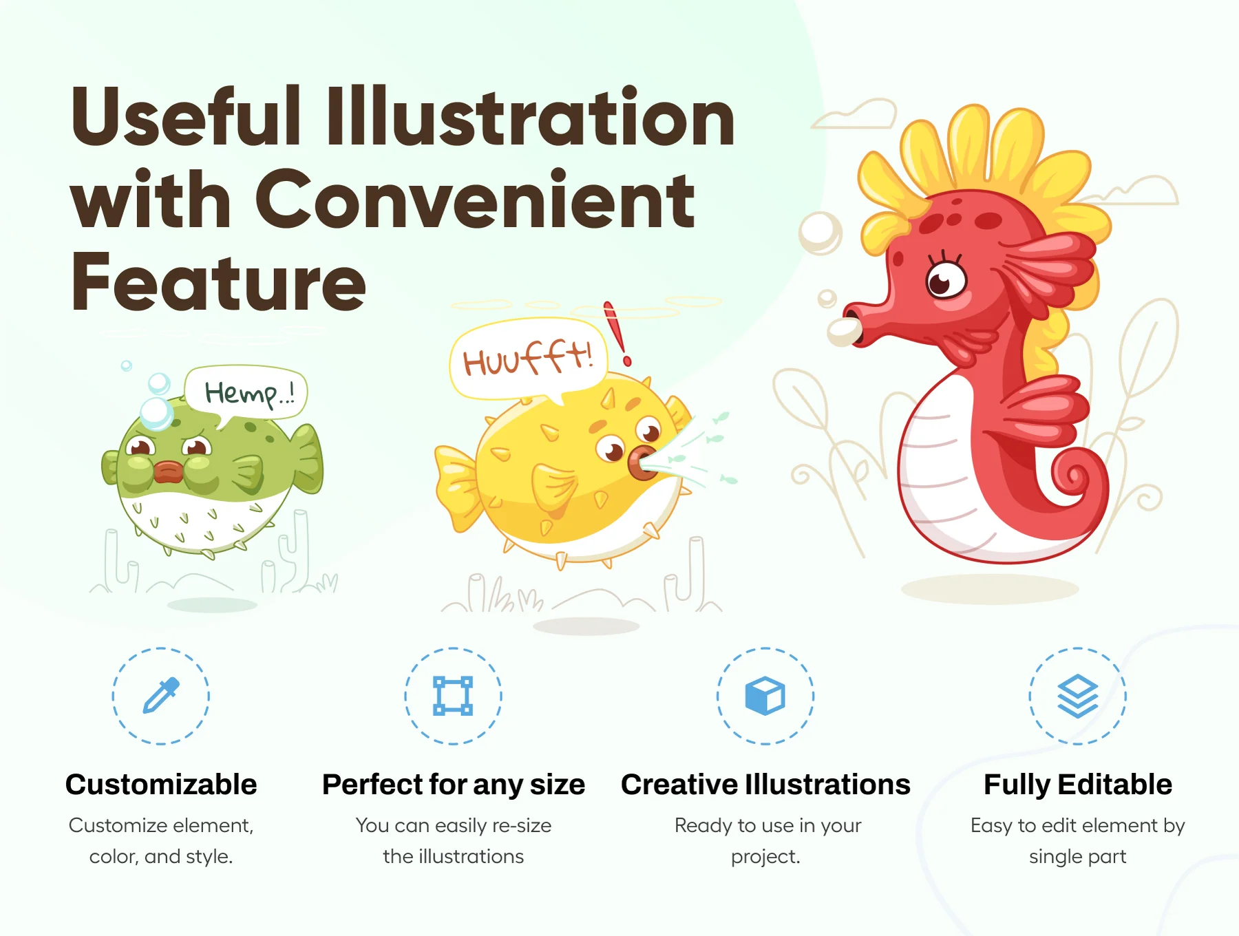Oceany - Seahorse and Puffer Fish Illustration 3