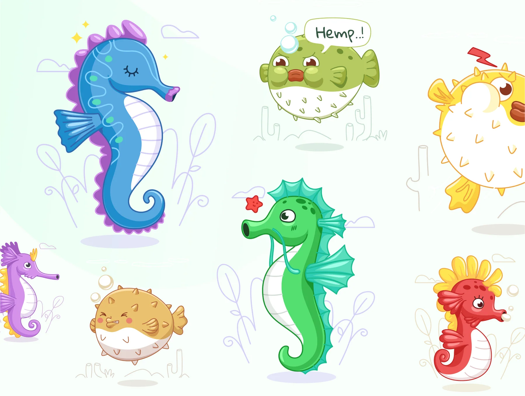 Oceany - Seahorse and Puffer Fish Illustration 7