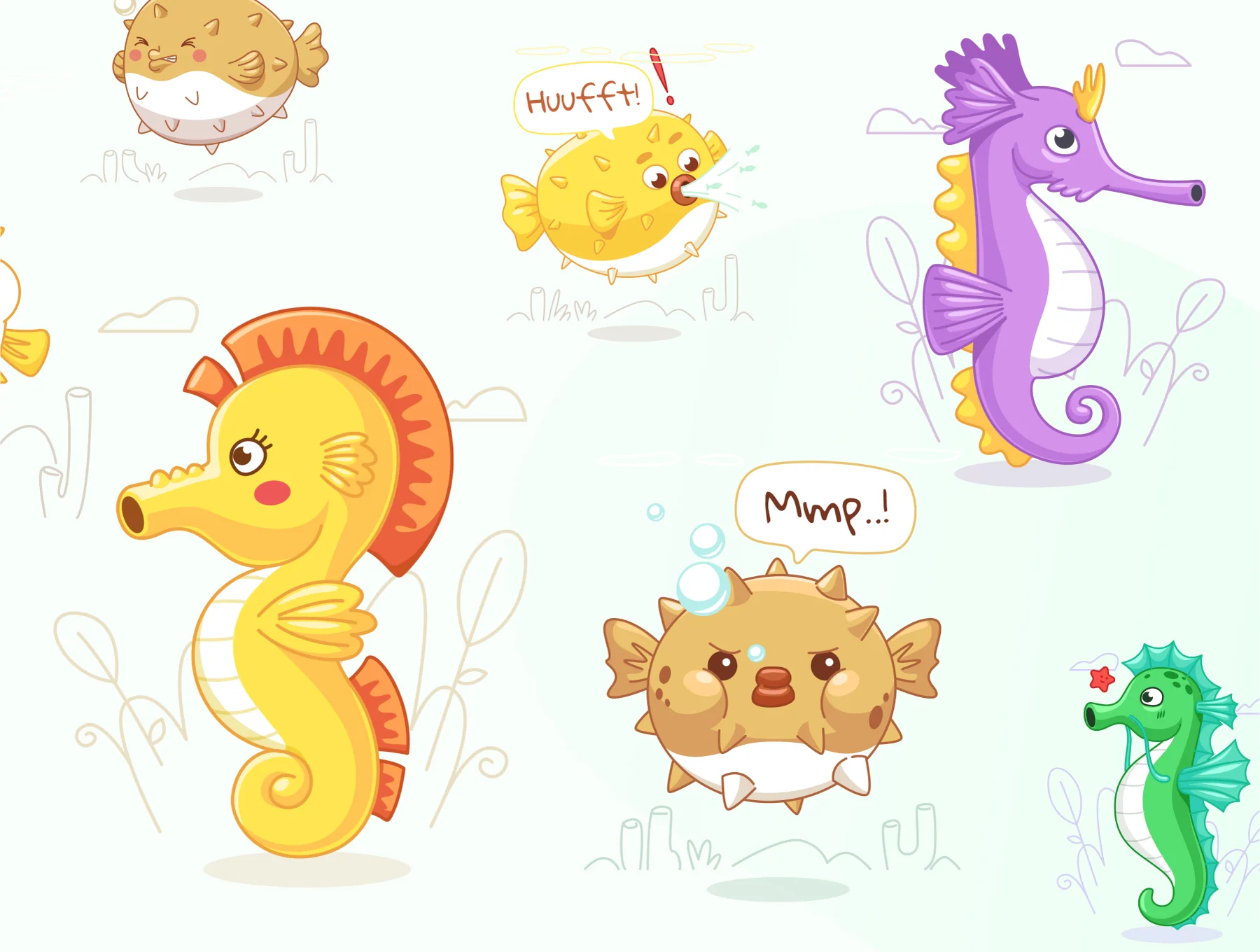 Oceany - Seahorse and Puffer Fish Illustration 8