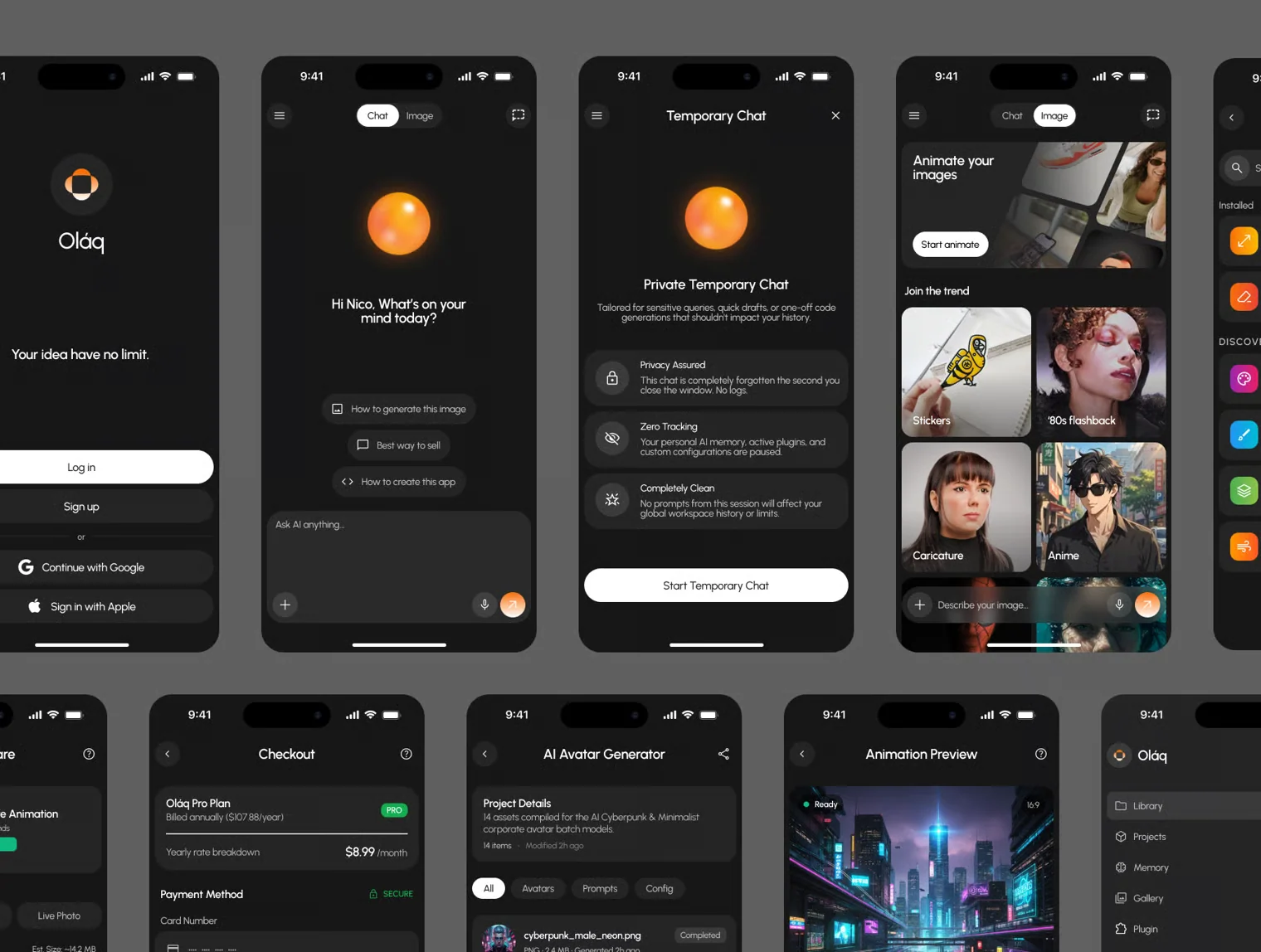 Oláq – AI Assistant Mobile UI Kit (Dark & Light) 5