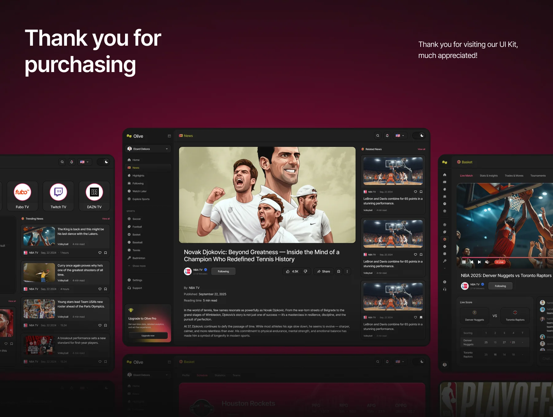 Olive – Sport Live Dashboard UI Kit 8