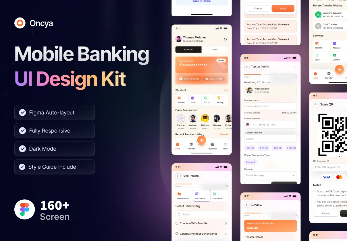 Oncya – Mobile Banking App UI Design Kit
