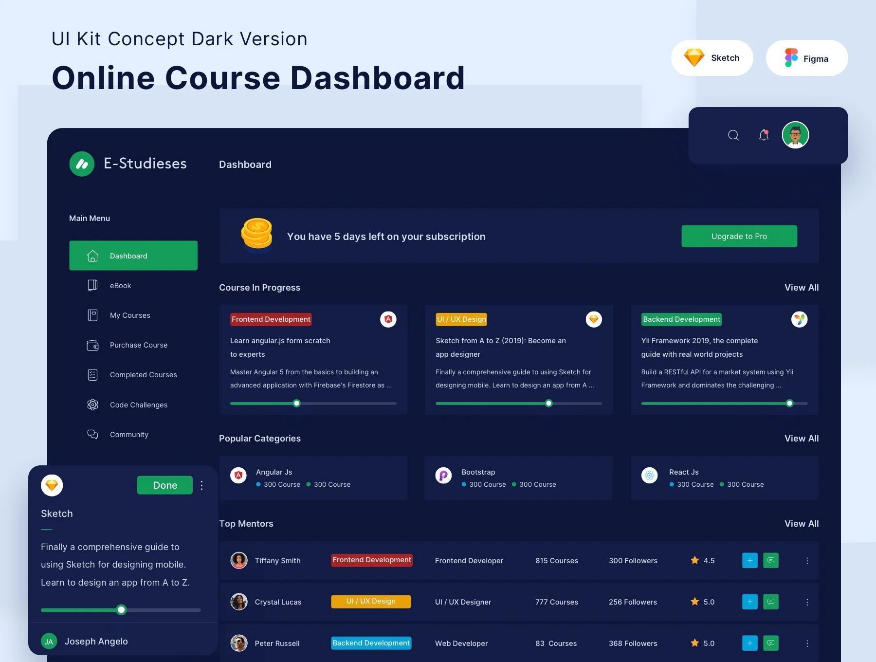 Online Course Dashboard Kit Dark Version