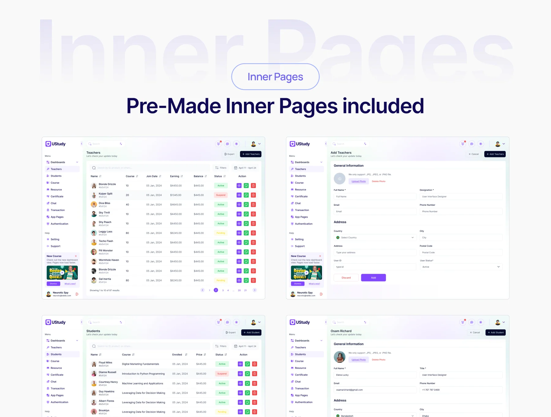 Online Course & Education LMS Figma  Admin UI Template Kit 5