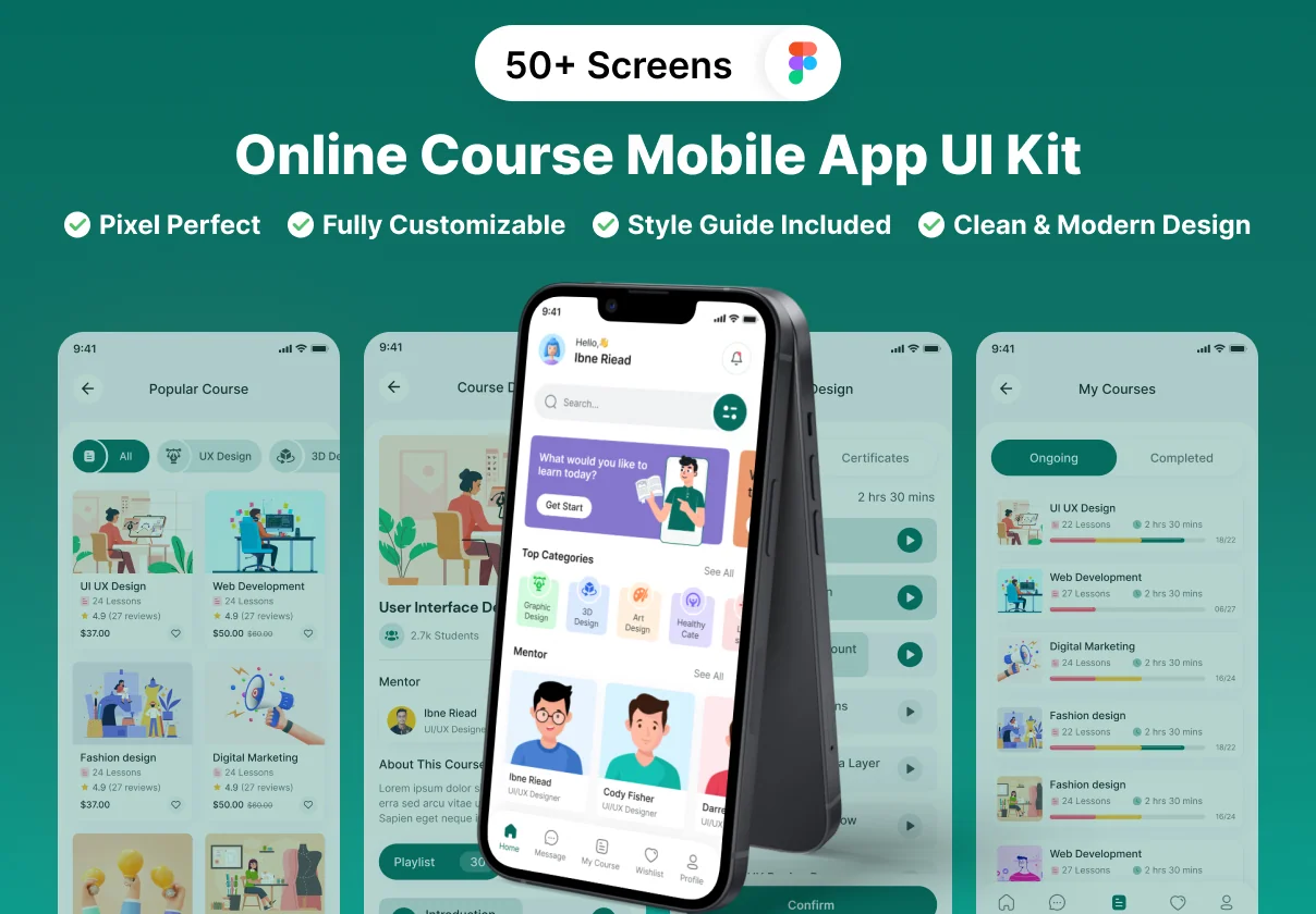 LMS Online Course Mobile App UI Kit