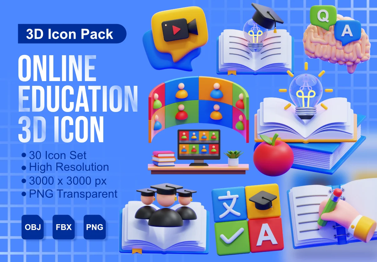 Online Education 3D Icons Packs