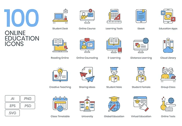 100 Online Education Icons | ColorPop Series
