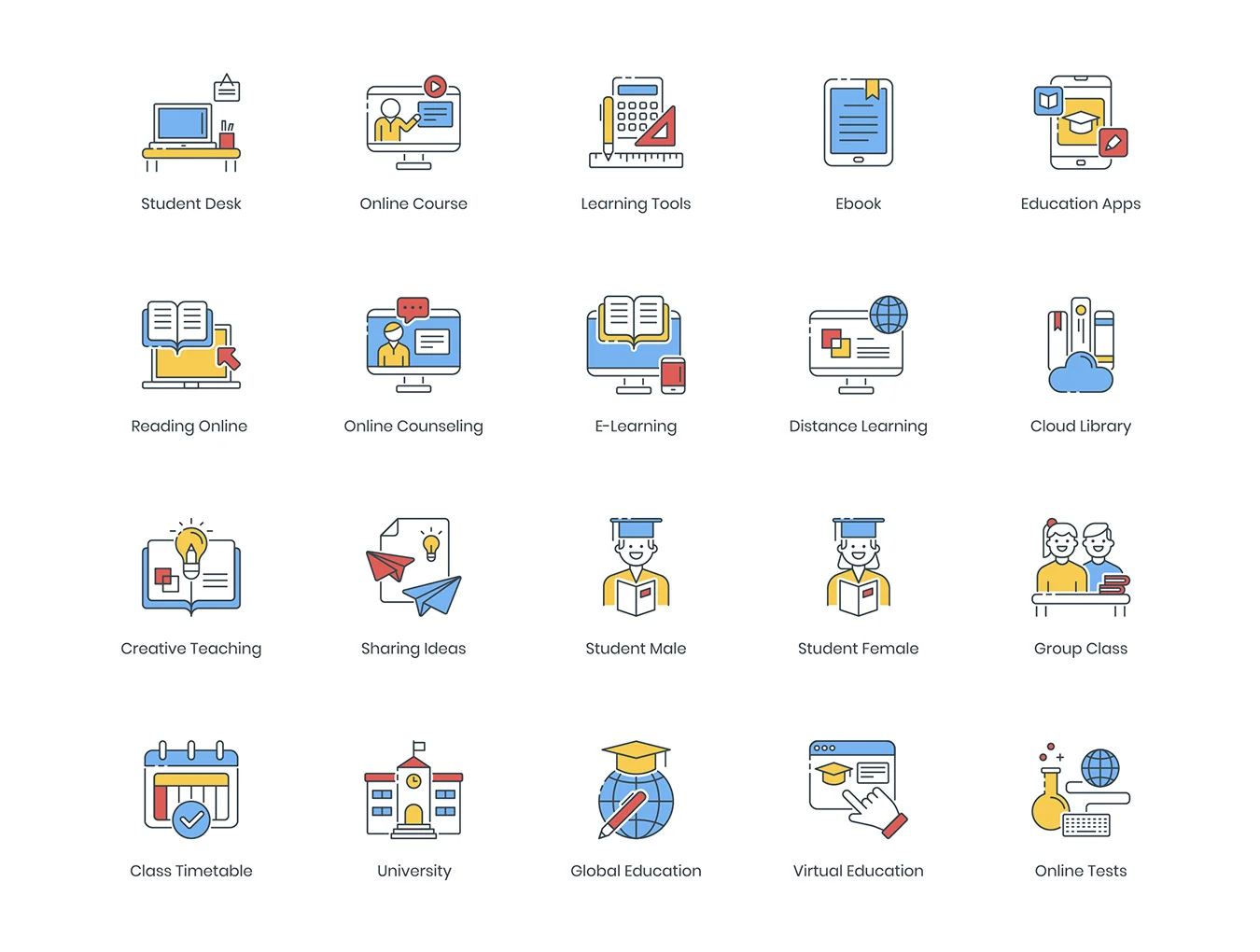 100 Online Education Icons | ColorPop Series 2