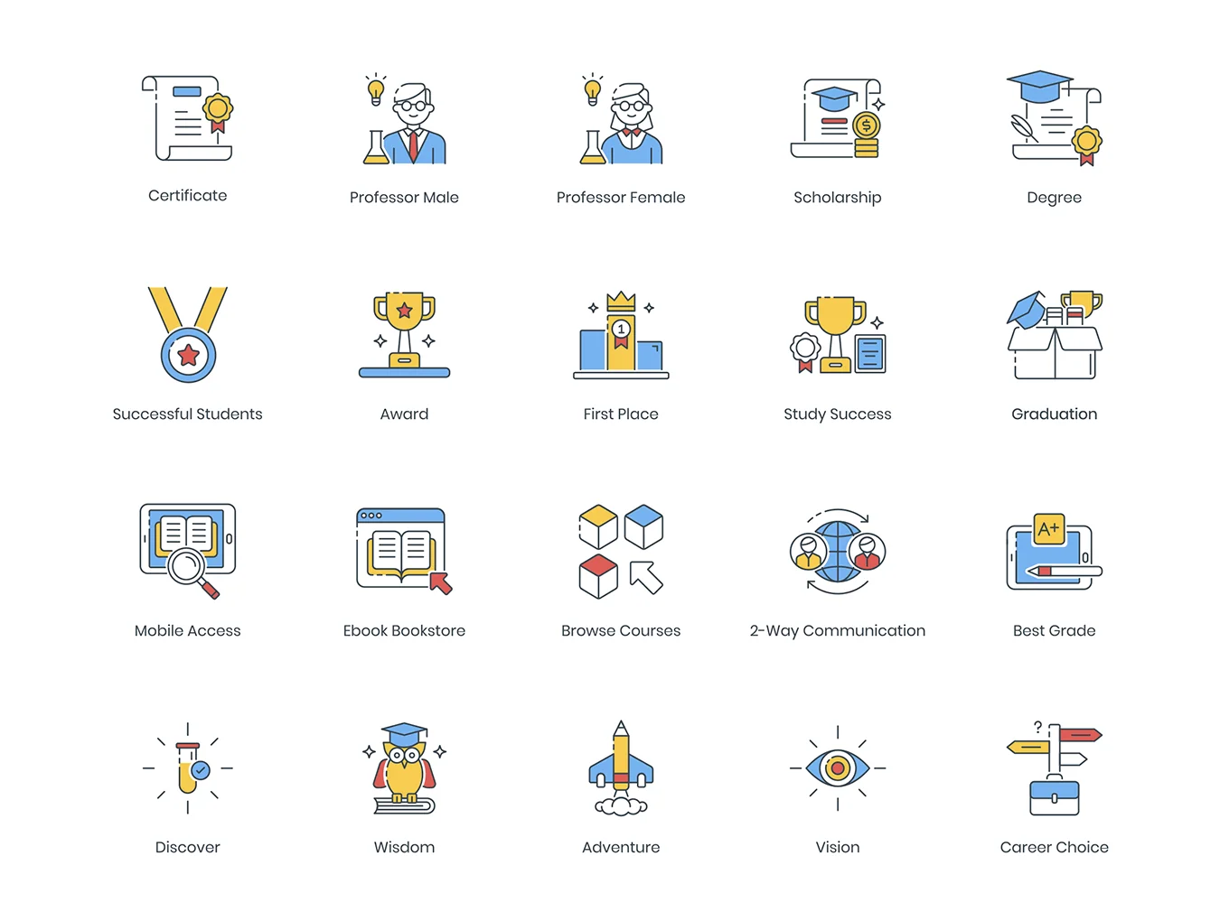100 Online Education Icons | ColorPop Series 6