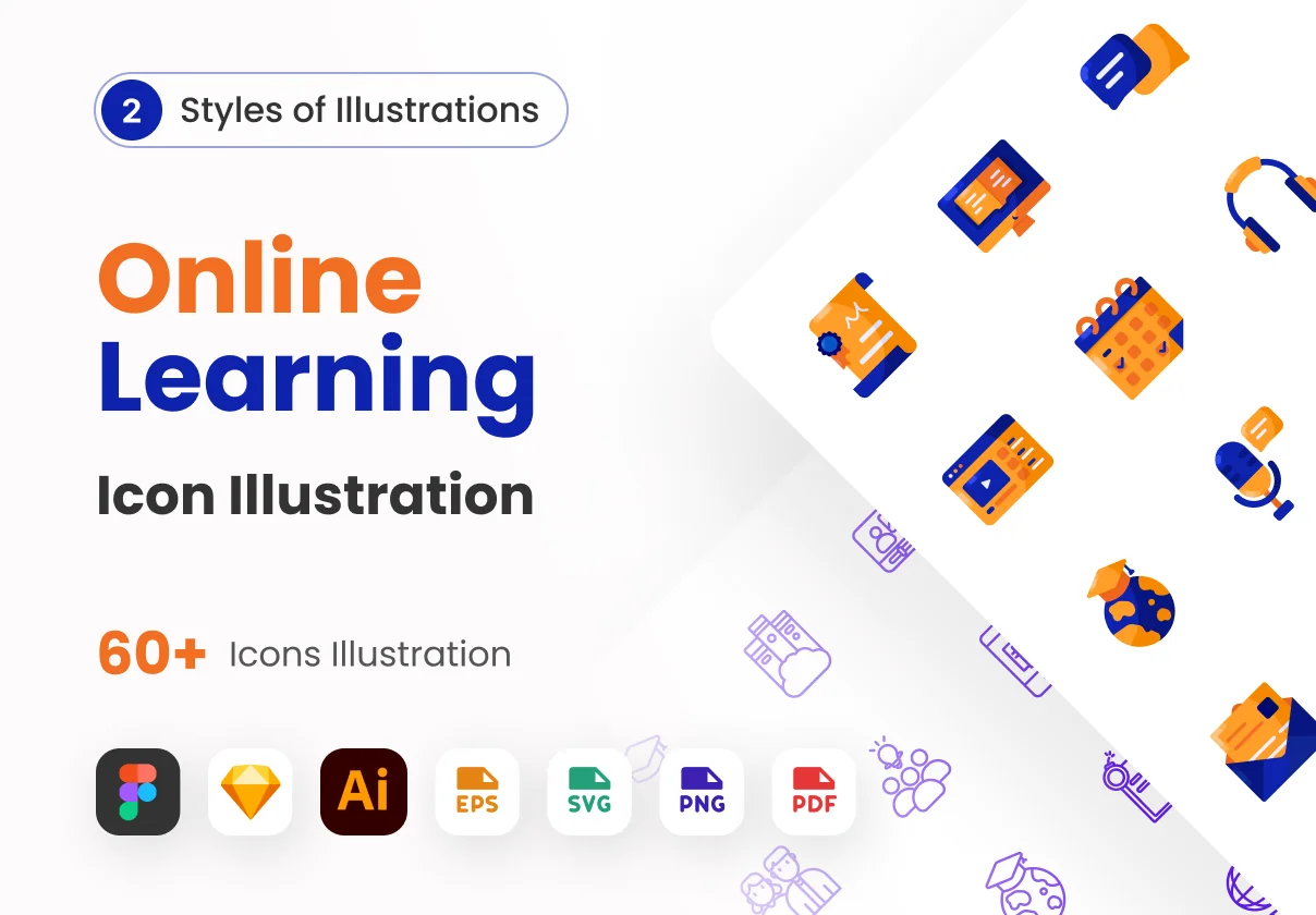 Online Learning Icon Illustrations