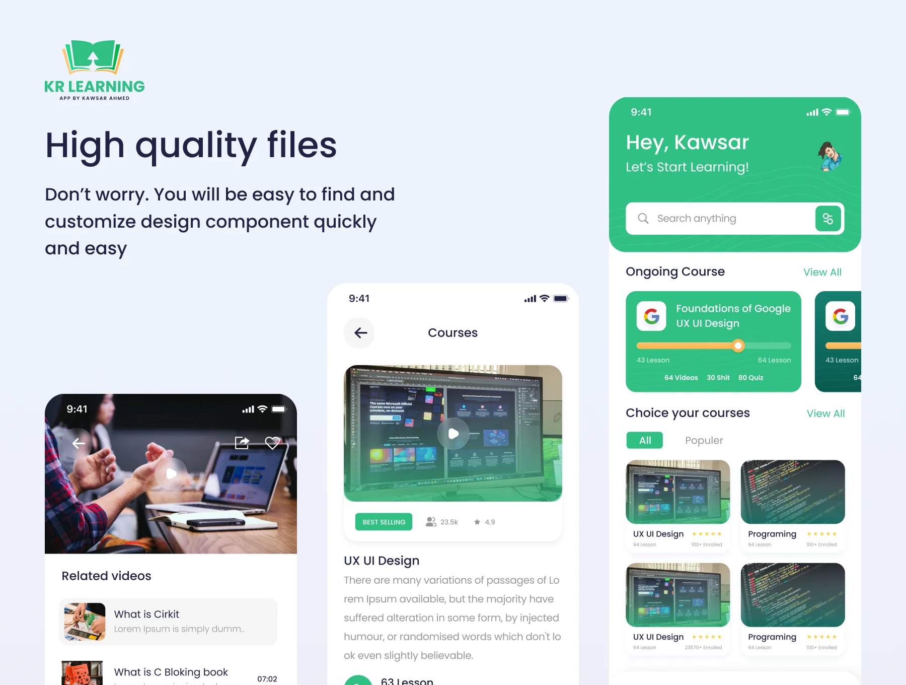 Online learning mobile app ui kit 2