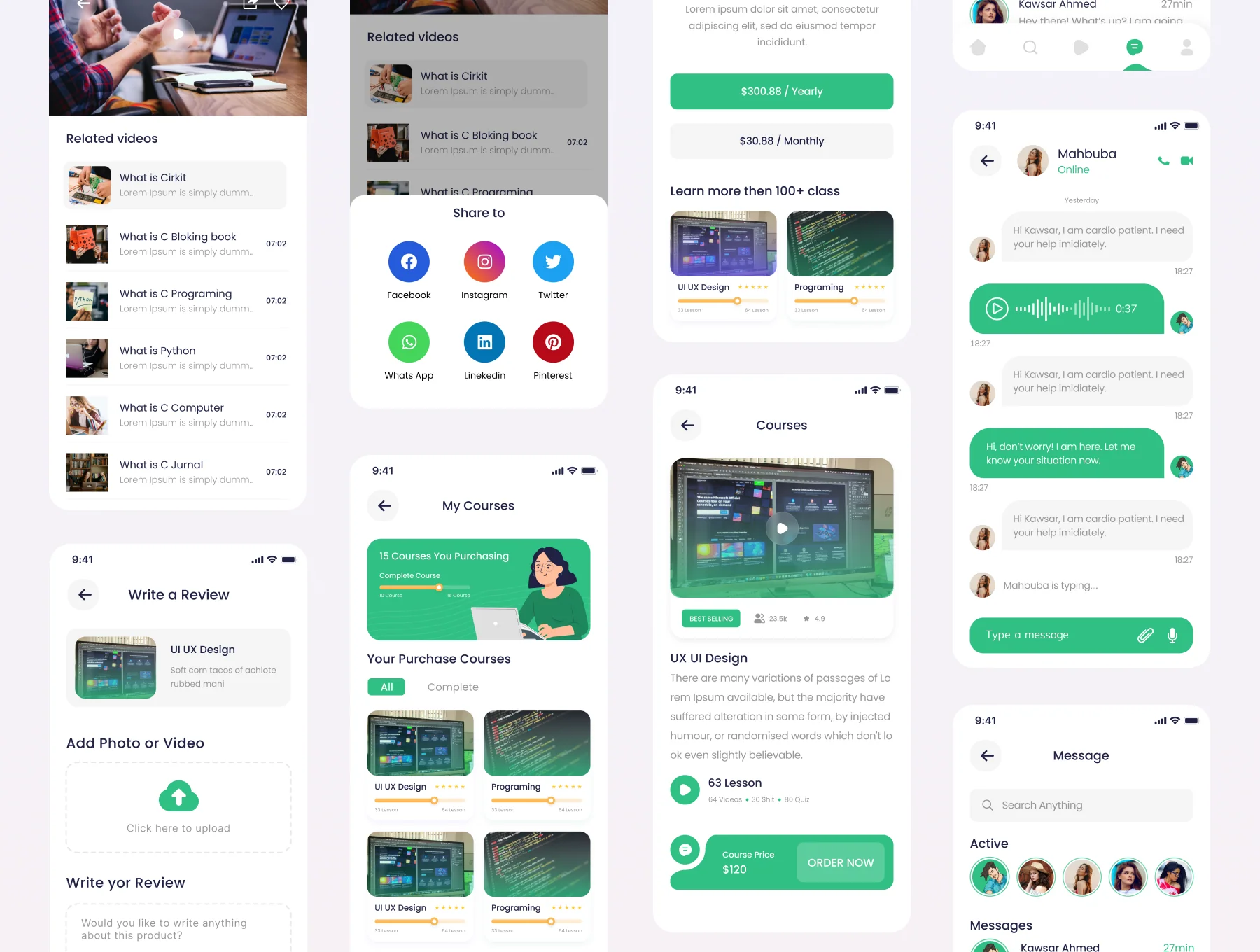 Online learning mobile app ui kit 6