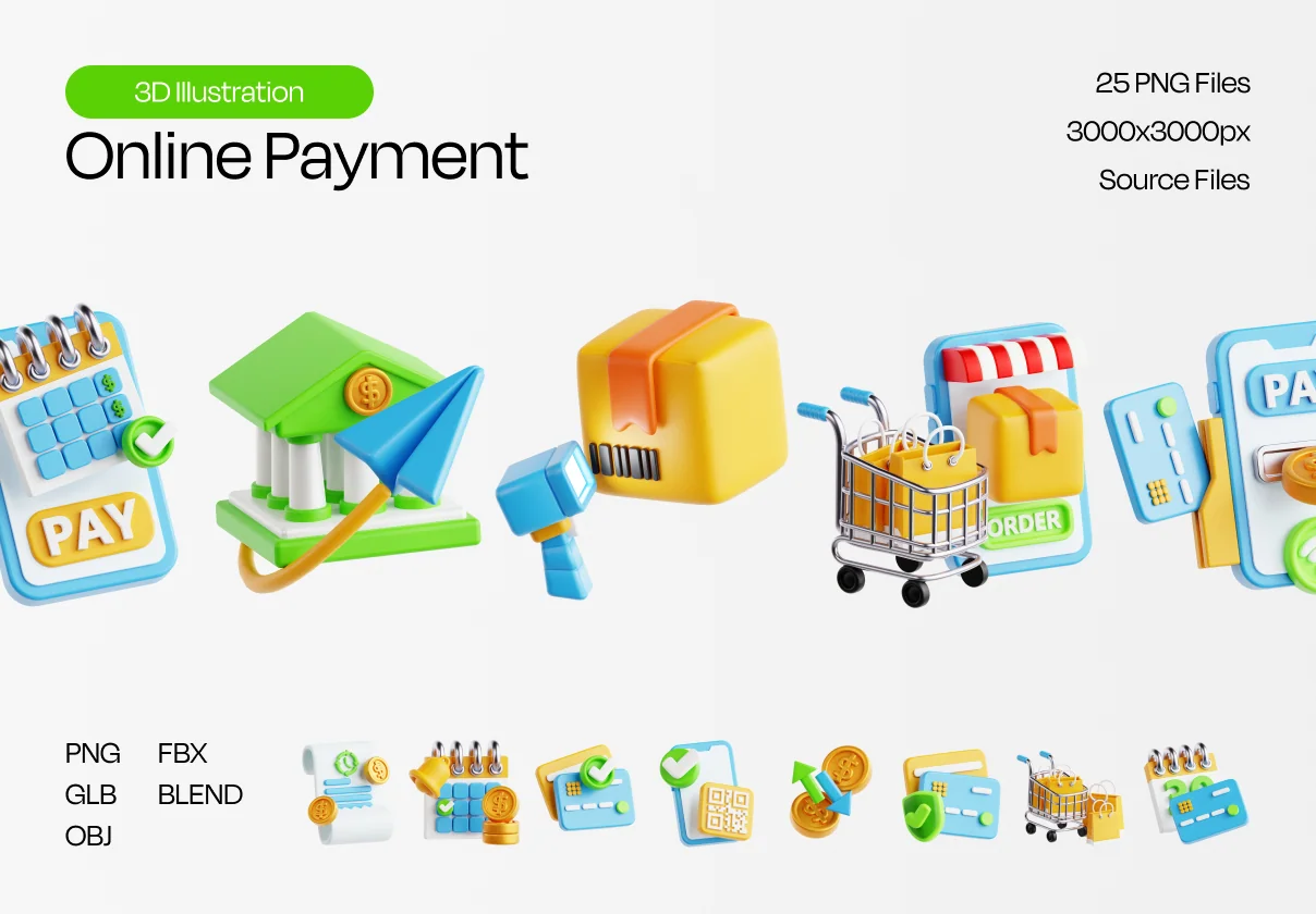 Online Payment 3D Icon Set