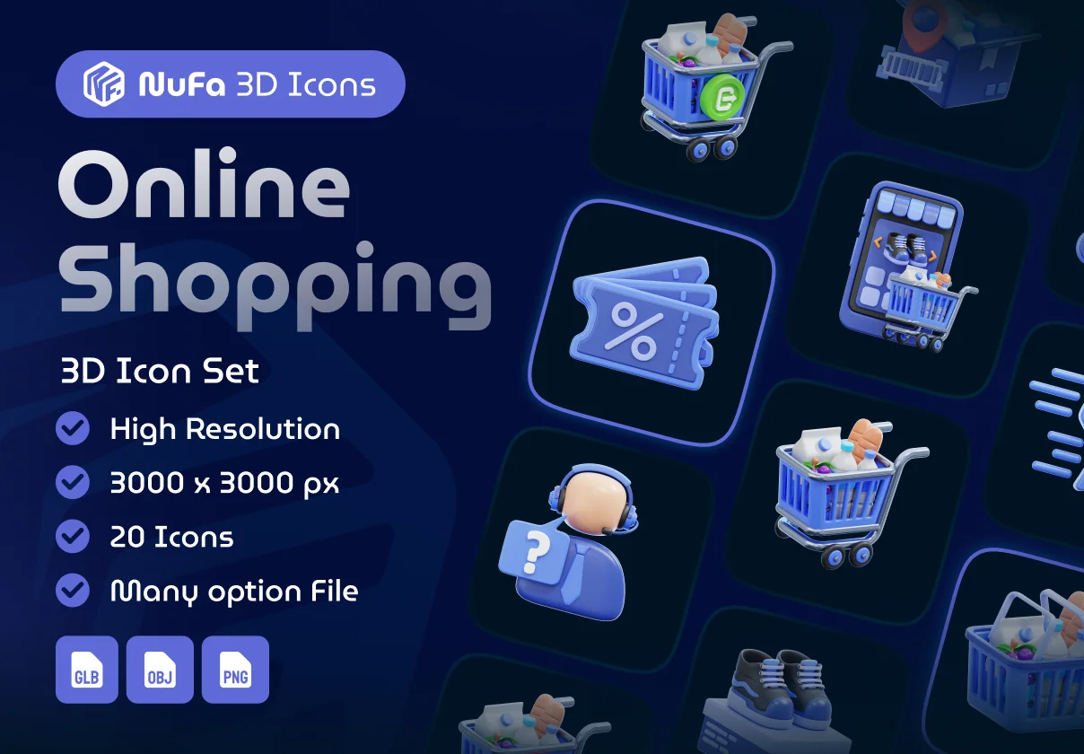 Online Shopping 3D Icon Set