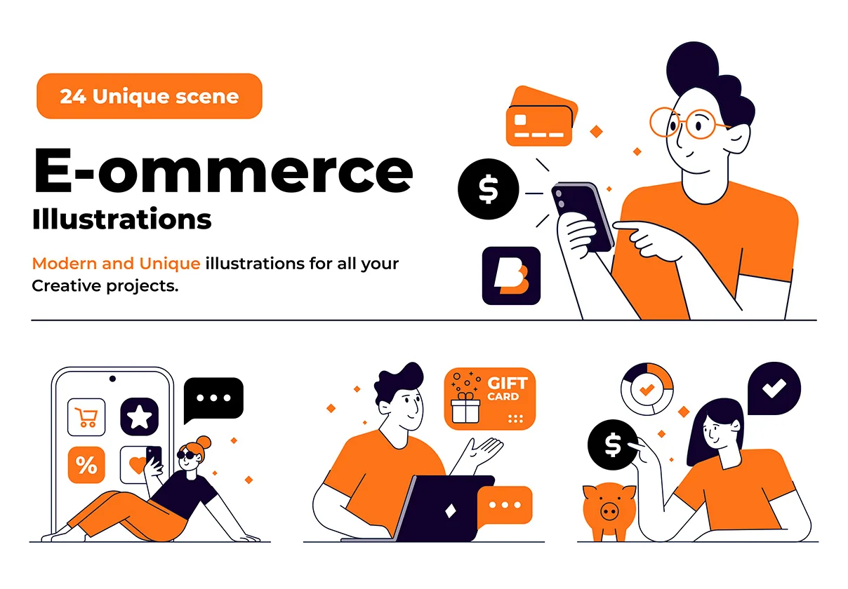 Online shopping and E-commerce concept set